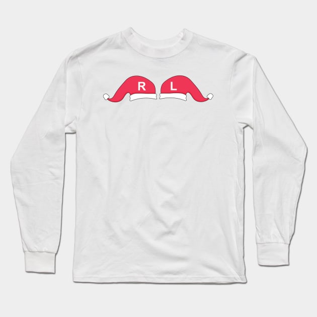 Left and Right Santa Hat X-Ray Markers - White Background Long Sleeve T-Shirt by Humerushumor